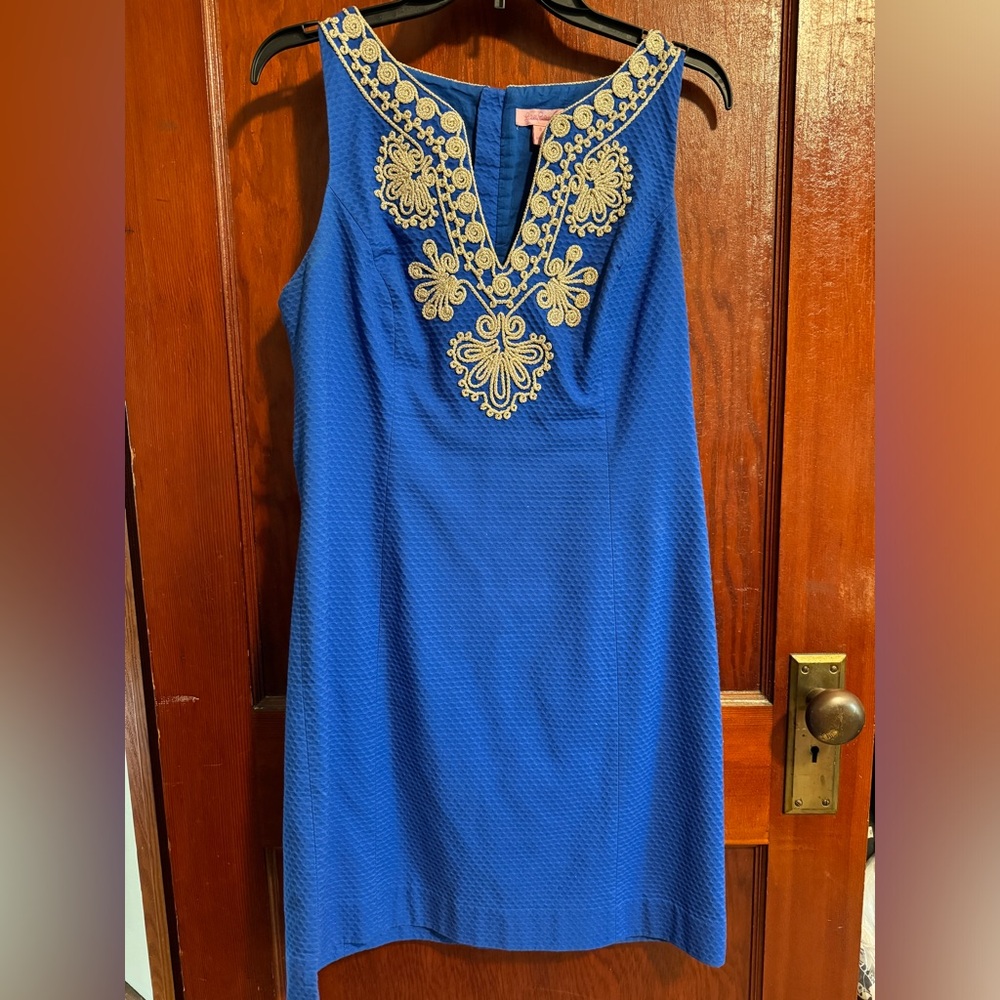 Lilly Pulitzer - Blue and Gold Shift Dress
